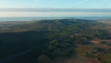 Mountains-sea-forest-landscape-Occitanie-aerial-view-France-sunny-day